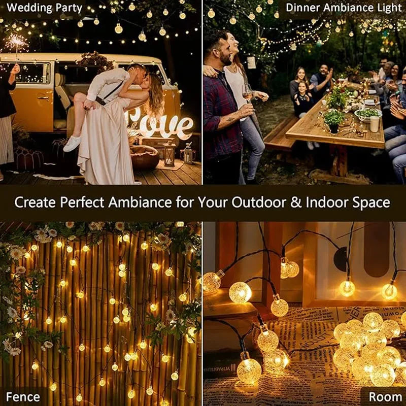 Solar String Lights 100 LED Crystal Globe – Solar Lights Outdoor IP65 Waterproof with 8 Modes for Garden, Tree, Patio &amp; Party Decor