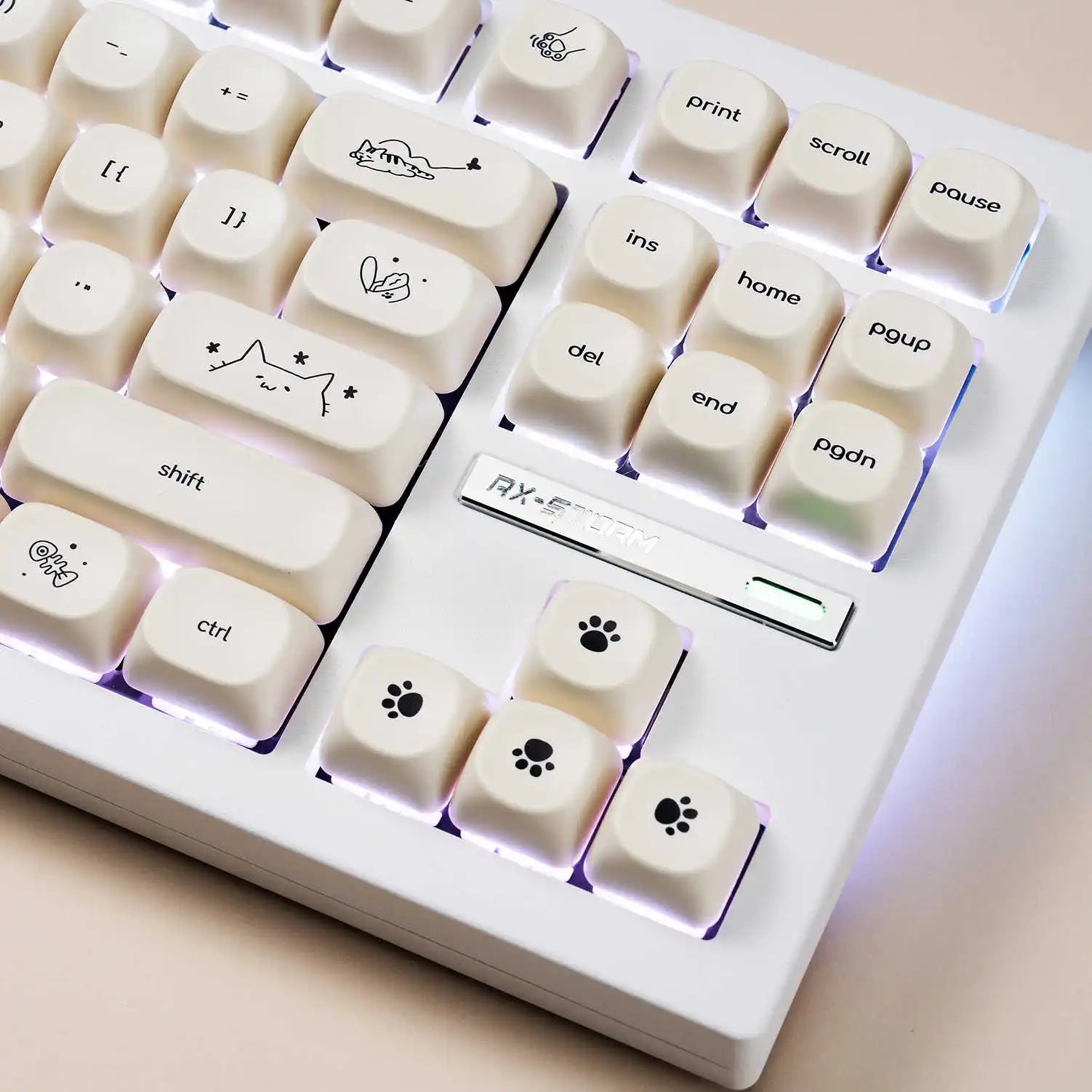 124 key Cute Cat Keycaps PBT Sublimation Moa Ball Cap White Minimalist Small Font Mechanical Keyboard Keycaps Korean English
