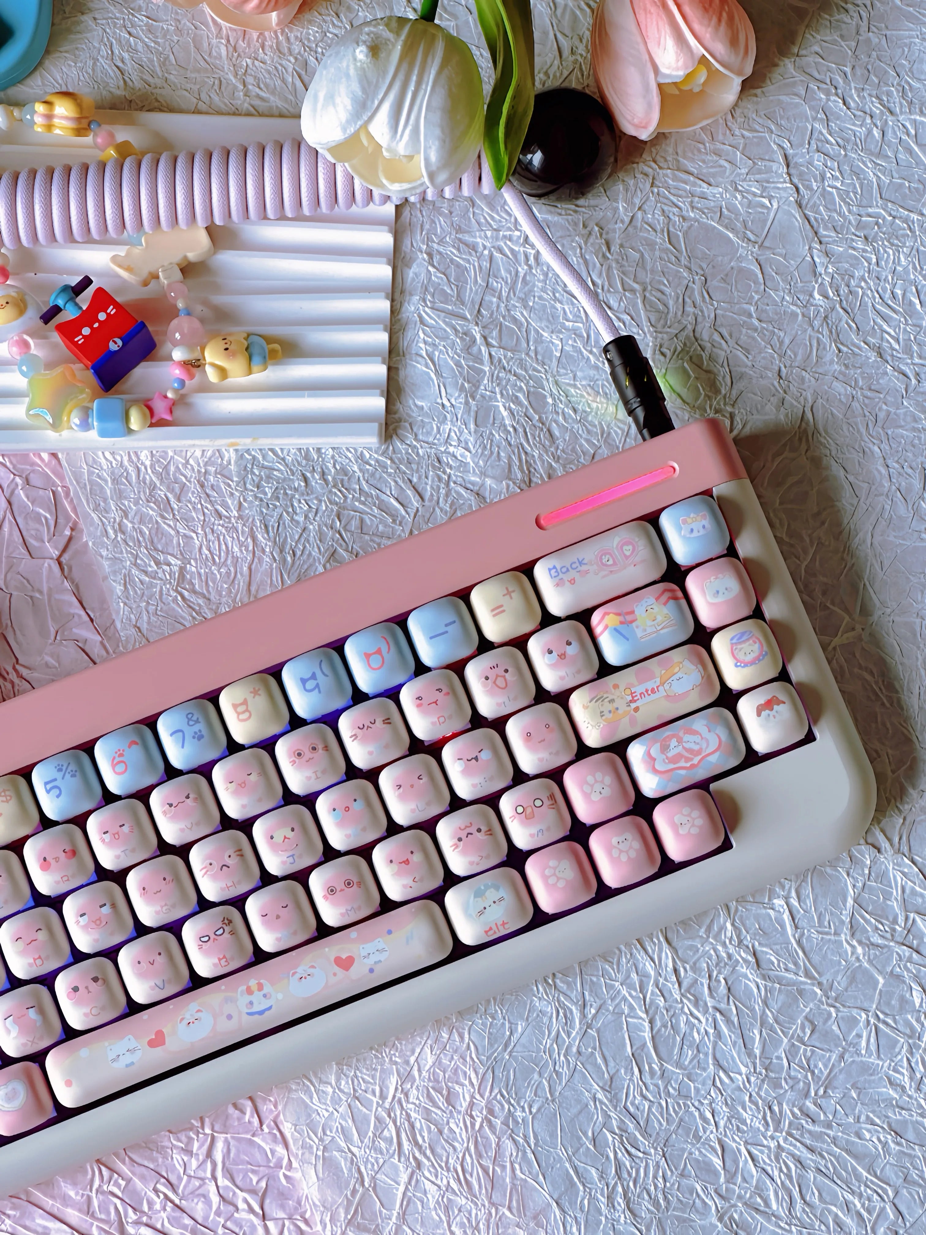 140 Keys Cute Keycaps Cat MOG Keycaps PBT Pink Keys Gift for Girl Cute New Square Thermal Sublimation Mechanical Keyboard 6.25U