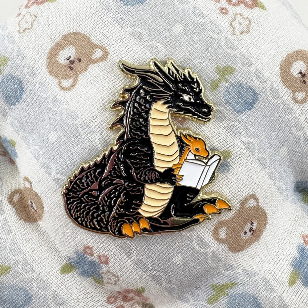 Dragon Reader Fantasy Enamel Brooch Pin