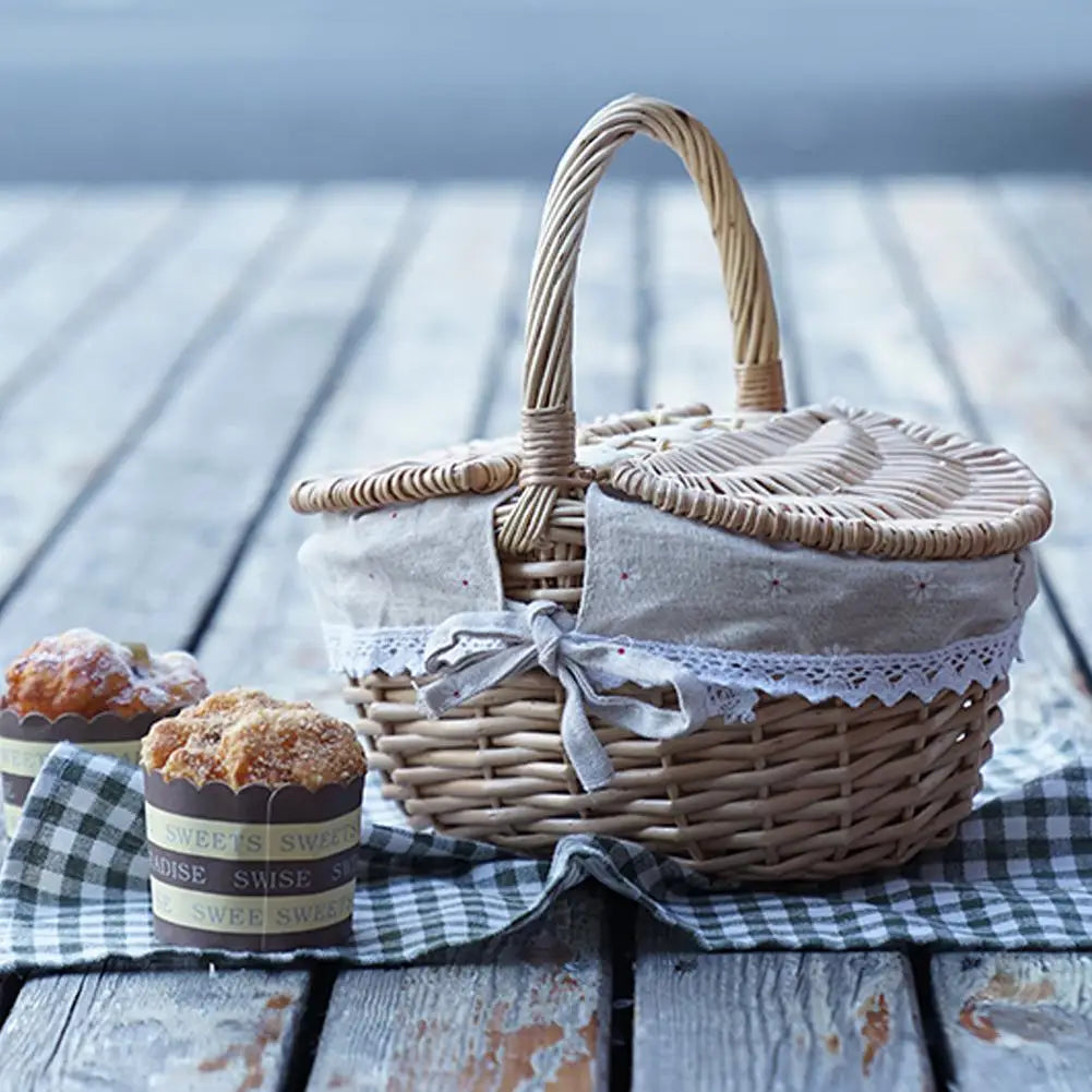 Oval Wicker Picnic Basket with Lid