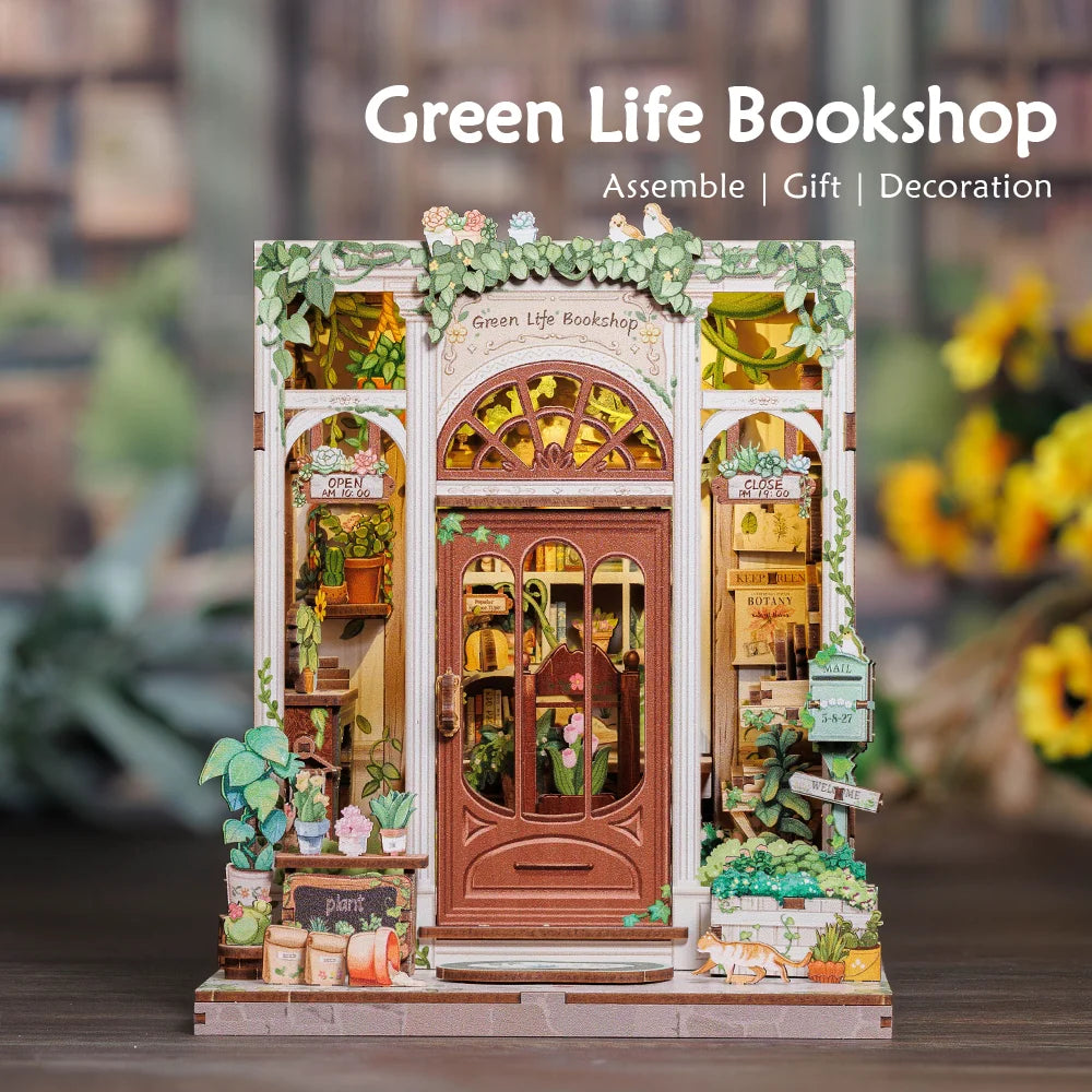 CUTEBEE Book Nook Kit DIY Miniature Model Dollhouse for Adults and Teens Bookshelf Decor 3D Wooden Puzzle Gifts for Family