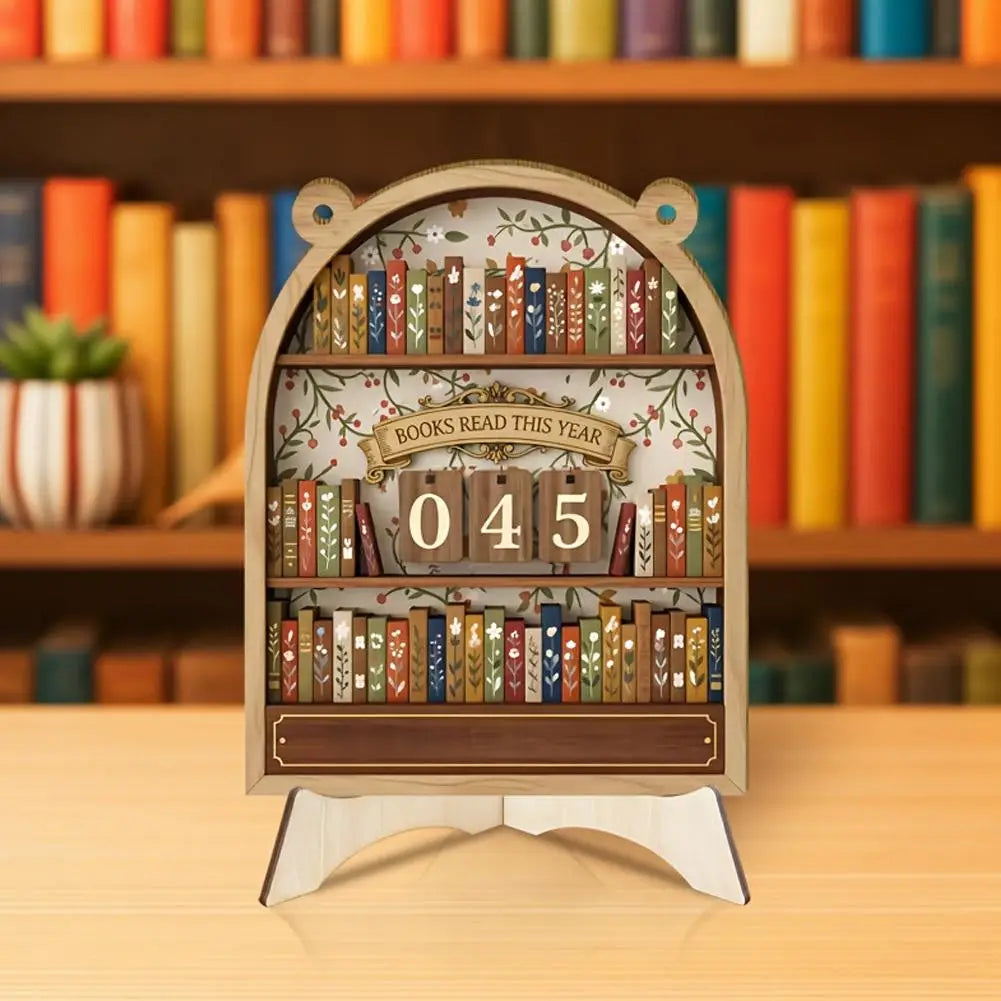 Wooden Book Read This Year Counter Tracker Up To 999 Books Challenge Tracker Retro Bookshelf Classroom Decor Gift for Book Lover