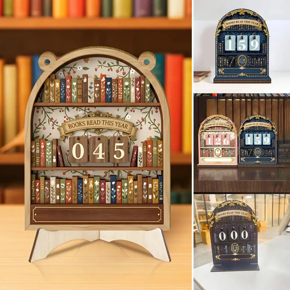 Wooden Book Read This Year Counter Tracker Up To 999 Books Challenge Tracker Retro Bookshelf Classroom Decor Gift for Book Lover