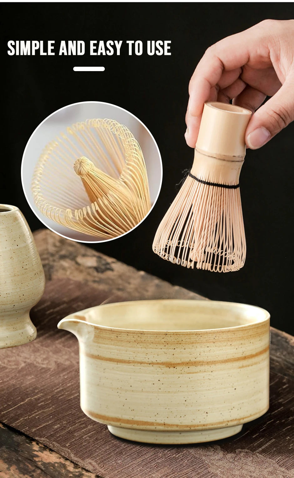 4-Piece Japanese Matcha Tea Set with Bamboo Whisk