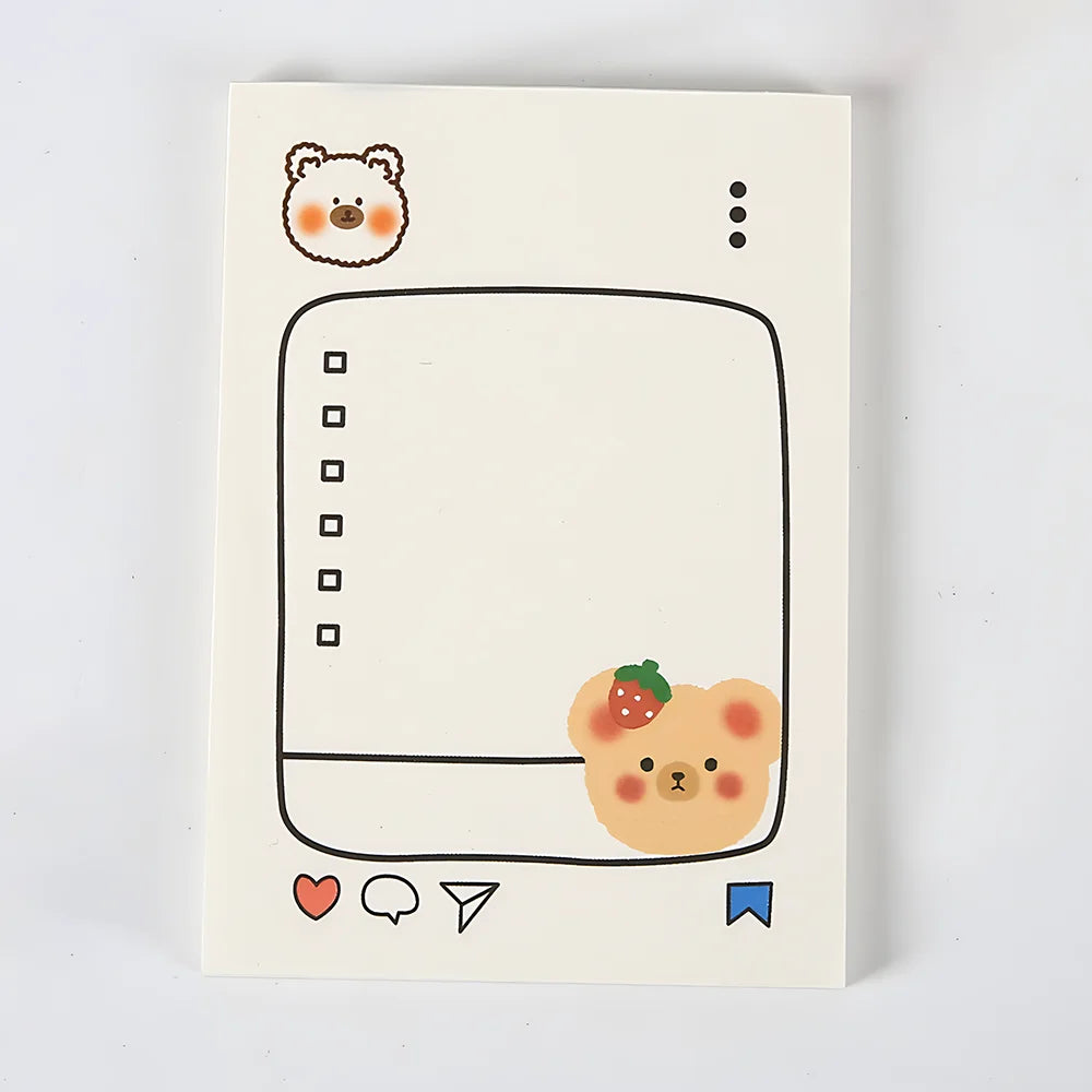 Korean Bear Fruit Non-sticky Notes Lined Memo Pads Cute Check to Do List Shopping Daily Weekly Planner Notepad Stationery Agenda