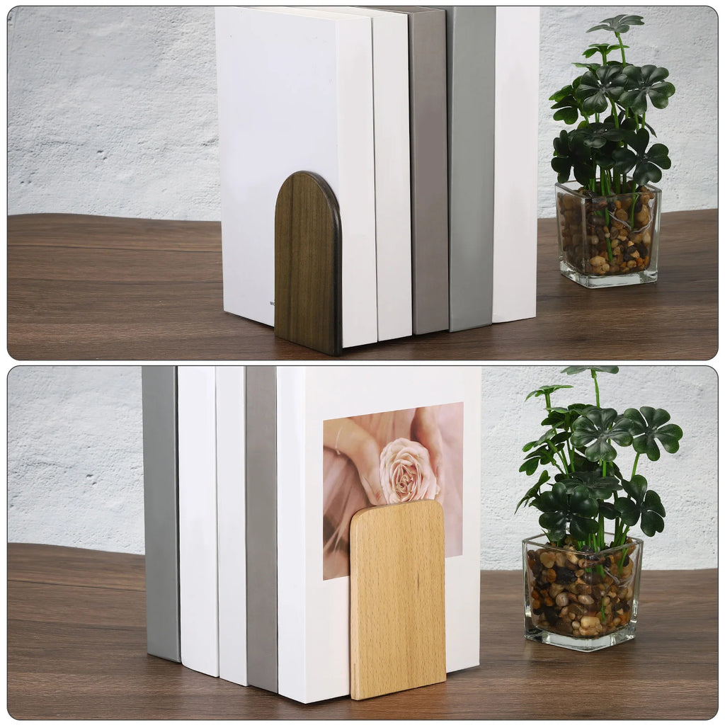 Wood & Metal Desktop Bookends (Set of 2)