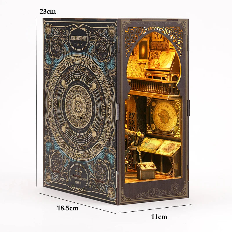 Wooden Mini Doll House DIY Book Nook Kit – Assembly Model 3D Puzzle Bookend Toys Bookshelf Insert Decor with LED Light for Xmas Gifts