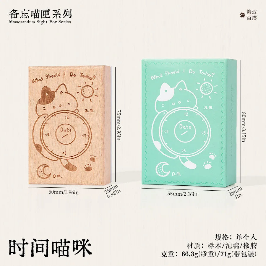 Memo Cat Box Wooden Hand Account Seal Retro Cat Schedule Plan Beech Wood Seal Daily Memo Seal School Supplies Assorted Stamp