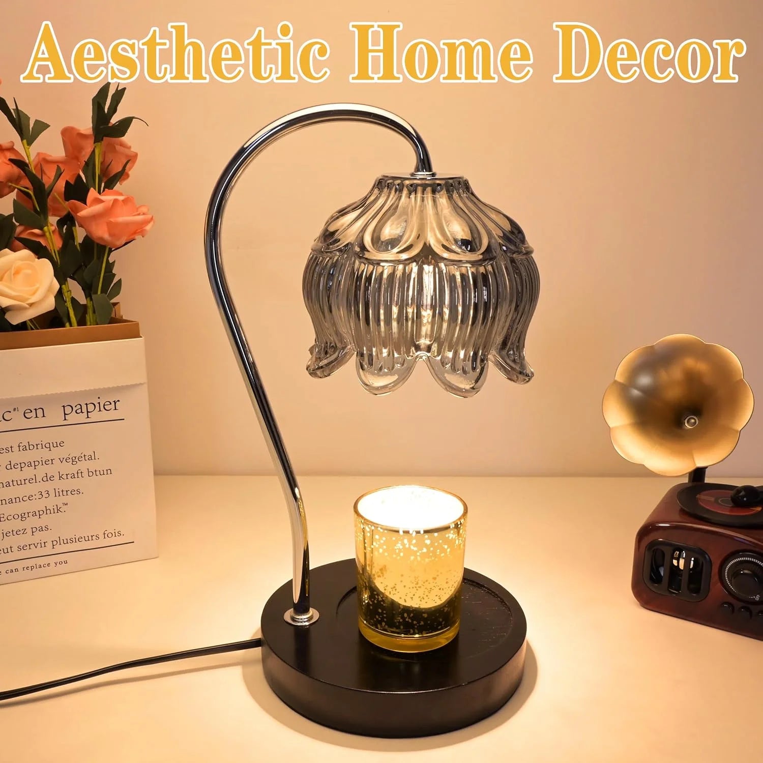 Flower Candle Warmer Lamp with Timer, Dimmable Candle Lamp Warmer, Christmas Birthday Gift, House Warming Decor, For Jar Candles