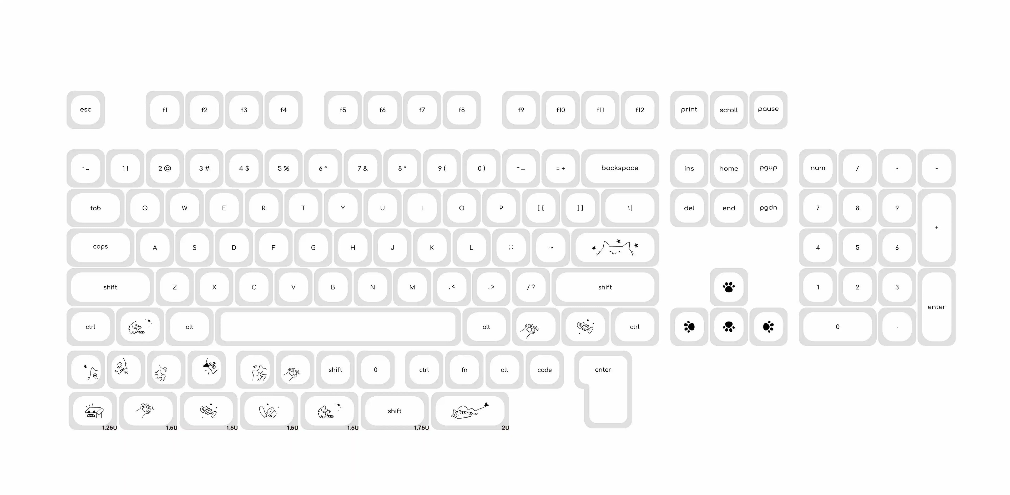 124 key Cute Cat Keycaps PBT Sublimation Moa Ball Cap White Minimalist Small Font Mechanical Keyboard Keycaps Korean English