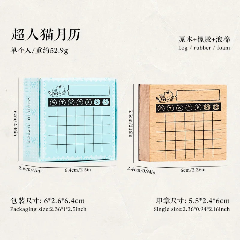 Memo Cat Box Wooden Hand Account Seal Retro Cat Schedule Plan Beech Wood Seal Daily Memo Seal School Supplies Assorted Stamp
