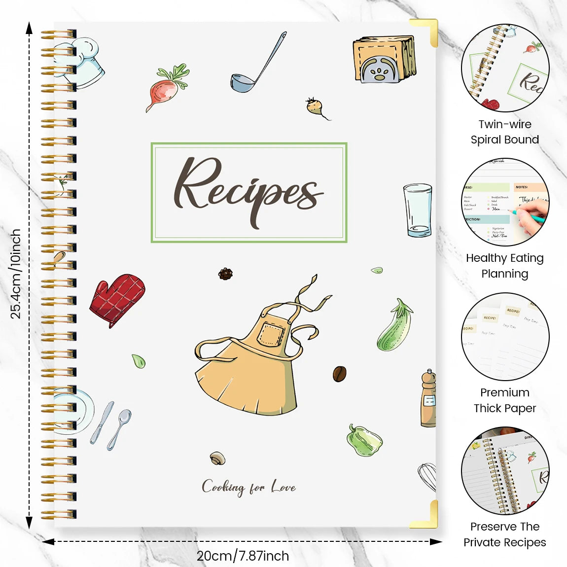 Hardcover Recipe Book – Personal & Family Use | Portable Keepsake Cookbook, Holds 80 Recipes, Full-Color Interior