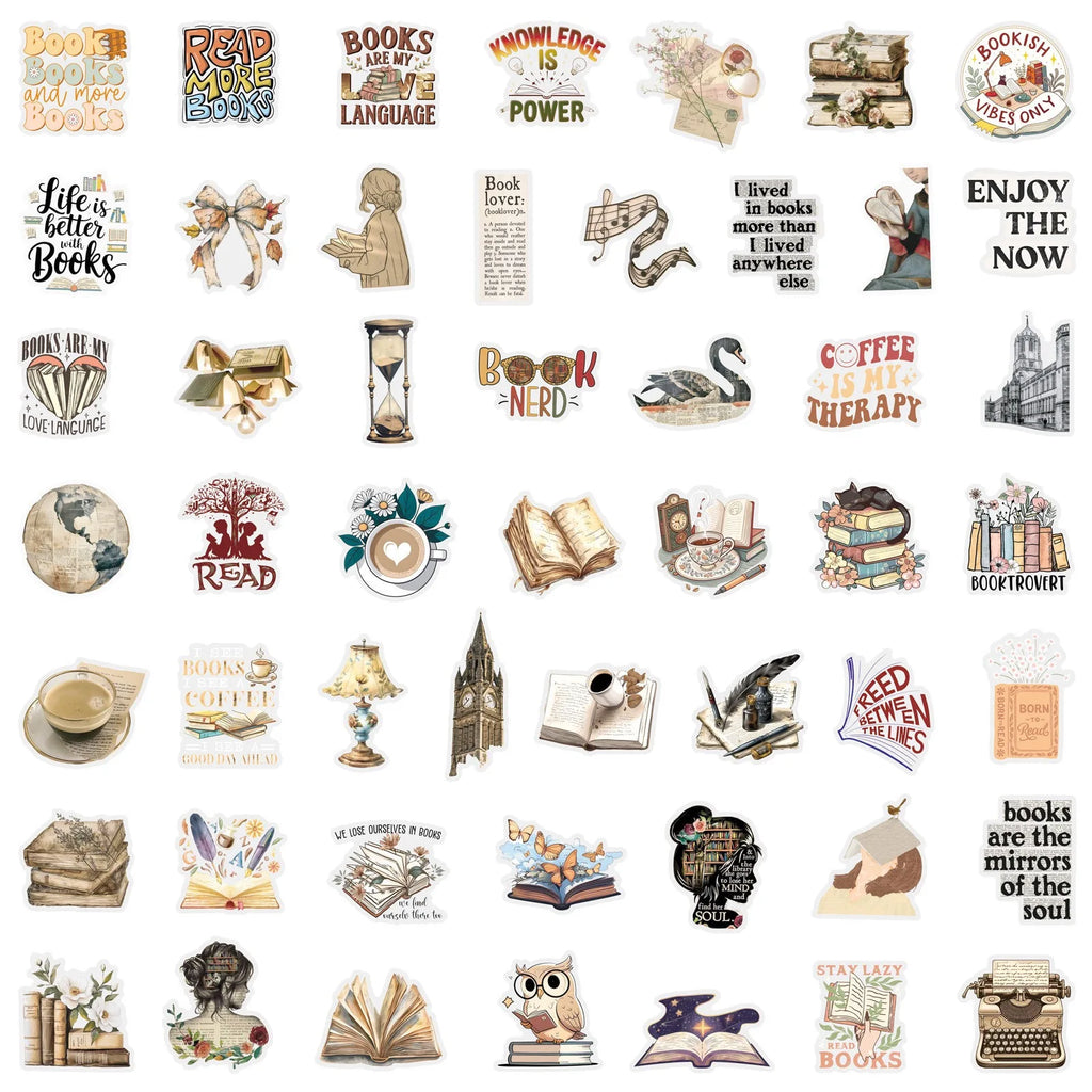Vintage Bookish Reader Sticker Pack