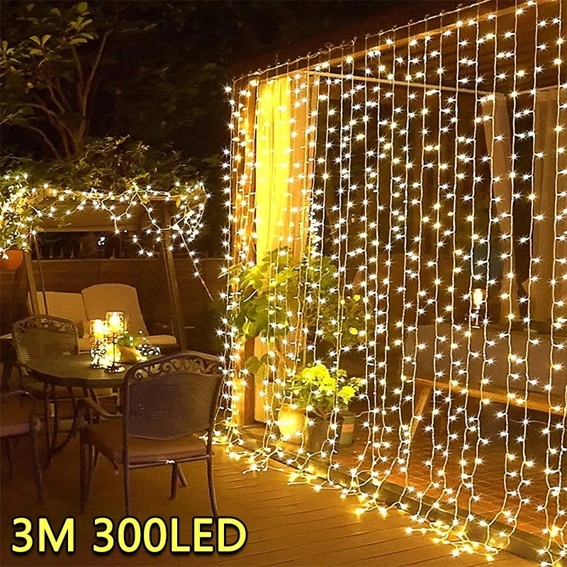 3M LED Curtain String Lights – Fairy Decoration USB Holiday Garland Lamp with 8 Modes for Home, Garden, Christmas, Party, New Year &amp; Wedding