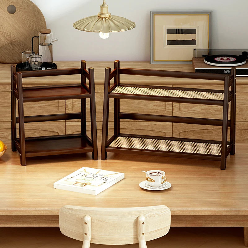 2 Layer Spice Caddy Shelf Bamboo Kitchen Storage Rack Desktop Cabinet Organizer Display Rack Coffee Bar Counter Shelf Cup Holder