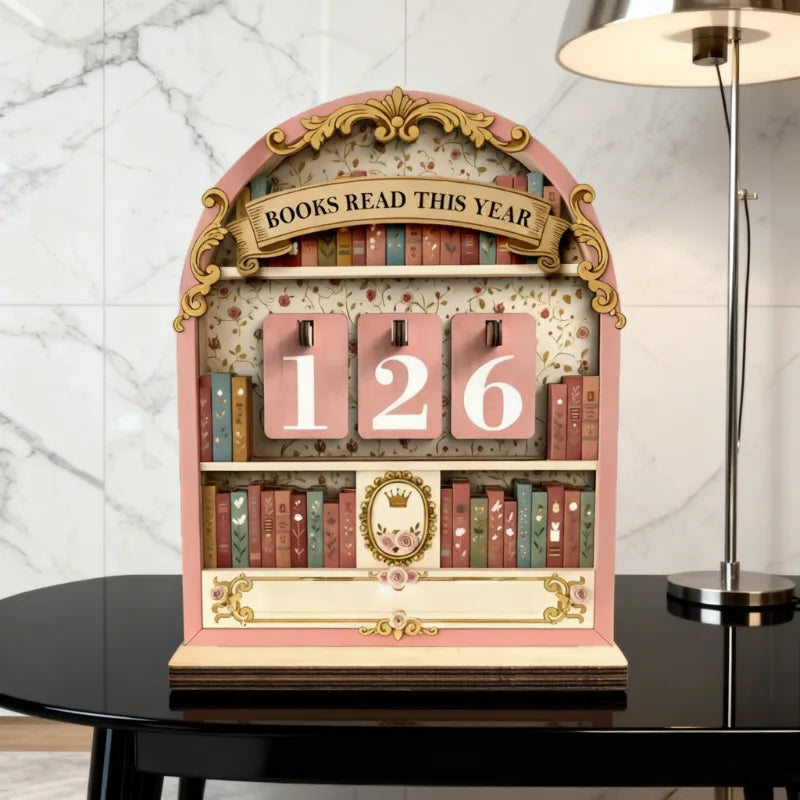 Wooden Book Read This Year Counter Tracker Up To 999 Books Challenge Tracker Retro Bookshelf Classroom Decor Gift for Book Lover