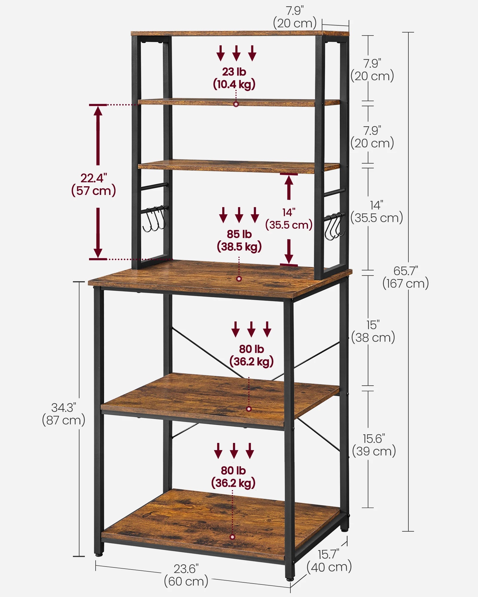 VASAGLE Coffee Bar, 6-Tier Kitchen Shelves with 6 Hooks, Baker’s Rack for Kitchen, Microwave Stand, Industrial