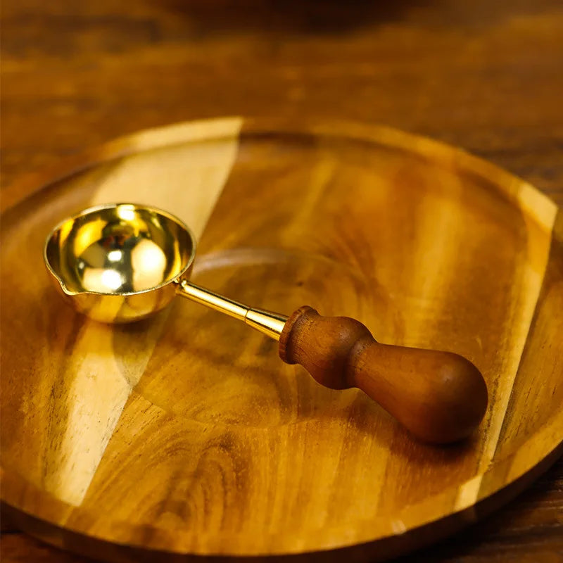 Wax Bead Pot Stick Heater Wax Seal Stamp Set Lacquer Furnace Seal Spoon Handle Stamp Melting Spoon Rubber Wood Melting Heater