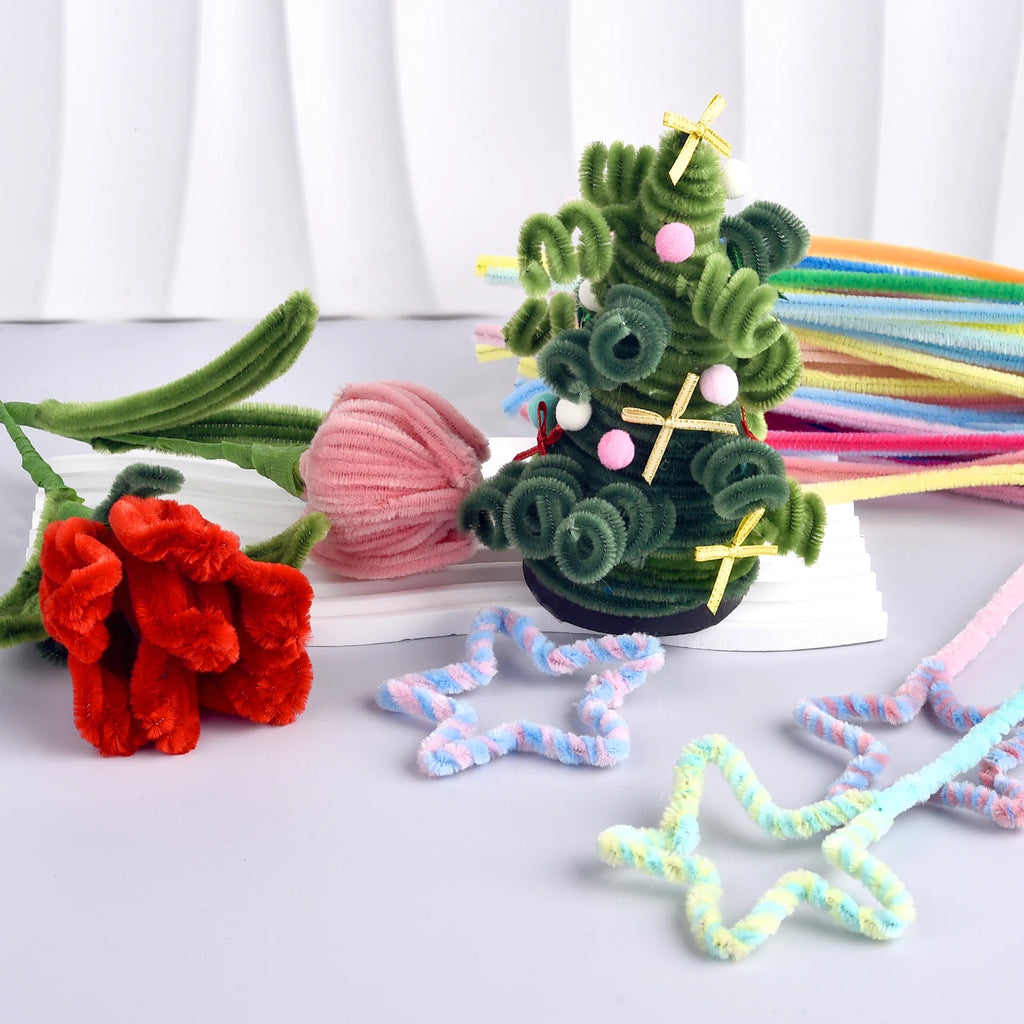 100pcs Colorful Chenille Stems – Soft Pipe Cleaners for DIY Crafts | 30cm Twist Plush Wire Sticks for Kids & Creative Hobbies