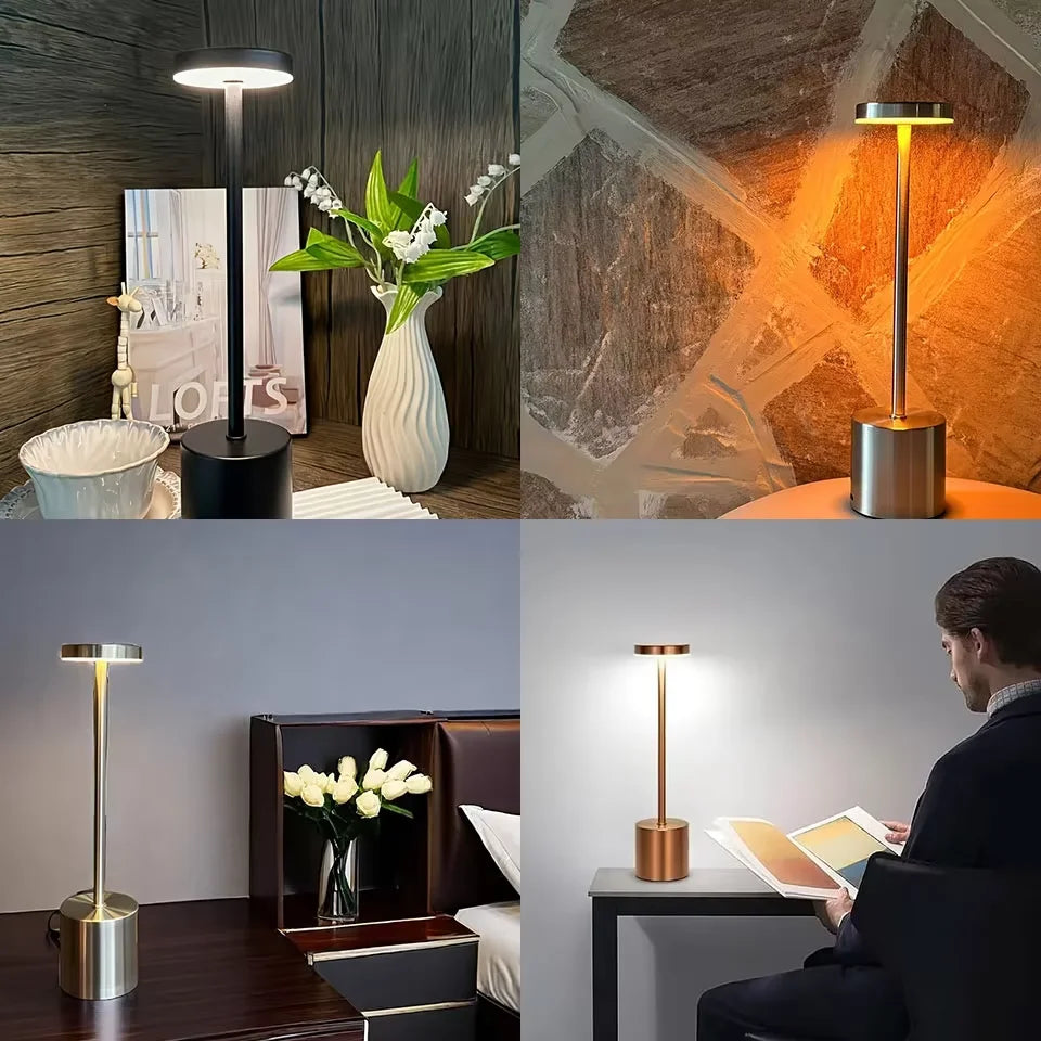 Simple LED Metal Table Lamp Rechargeable Touch Desk Lamp 3 Colors Adjustable Bedside Creative Ambient Light Bar Room Decor Light