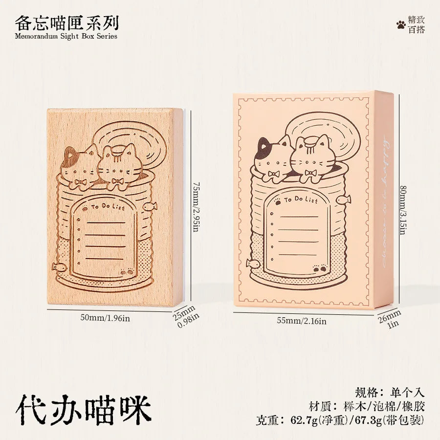 Memo Cat Box Wooden Hand Account Seal Retro Cat Schedule Plan Beech Wood Seal Daily Memo Seal School Supplies Assorted Stamp