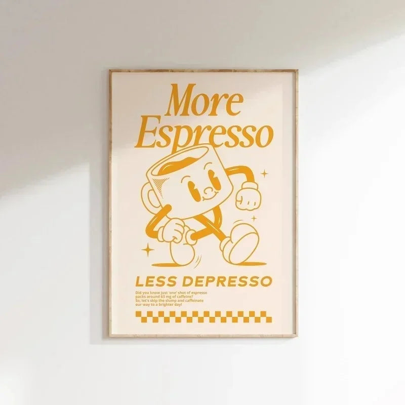 More Espresso Less Depresso Wall Art, Coffee Quote Wall Art, Coffee Station Wall Art, Coffee Bar Print, Cute Prints, Retro Quote