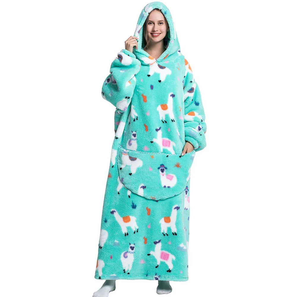 Flannel Wearable Blanket Hoodie with Pocket