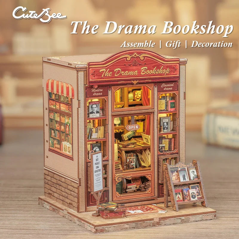 CUTEBEE Book Nook Kit DIY Miniature Model Dollhouse for Adults and Teens Bookshelf Decor 3D Wooden Puzzle Gifts for Family