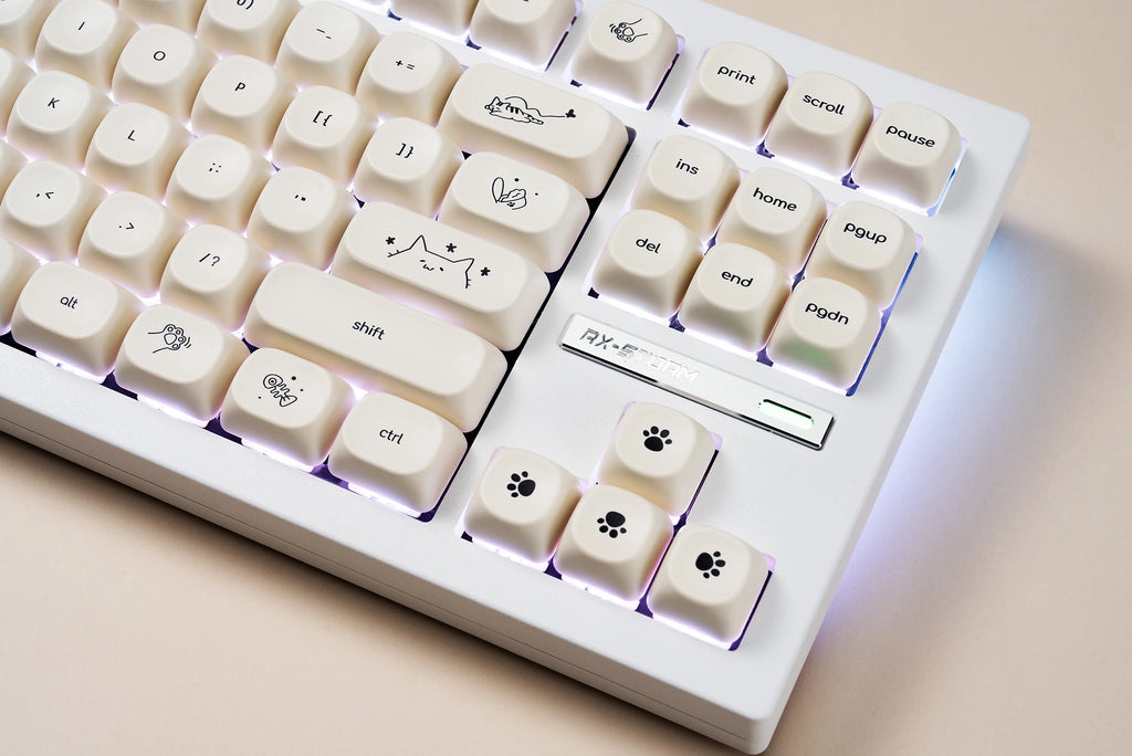 124 key Cute Cat Keycaps PBT Sublimation Moa Ball Cap White Minimalist Small Font Mechanical Keyboard Keycaps Korean English