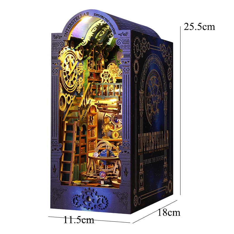 Wooden Mini Doll House DIY Book Nook Kit – Assembly Model 3D Puzzle Bookend Toys Bookshelf Insert Decor with LED Light for Xmas Gifts