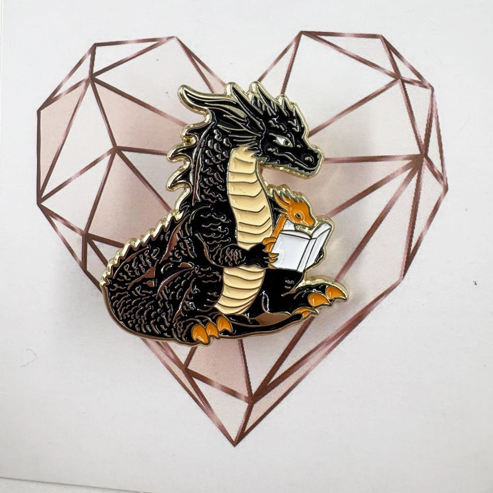 Dragon Reader Fantasy Enamel Brooch Pin
