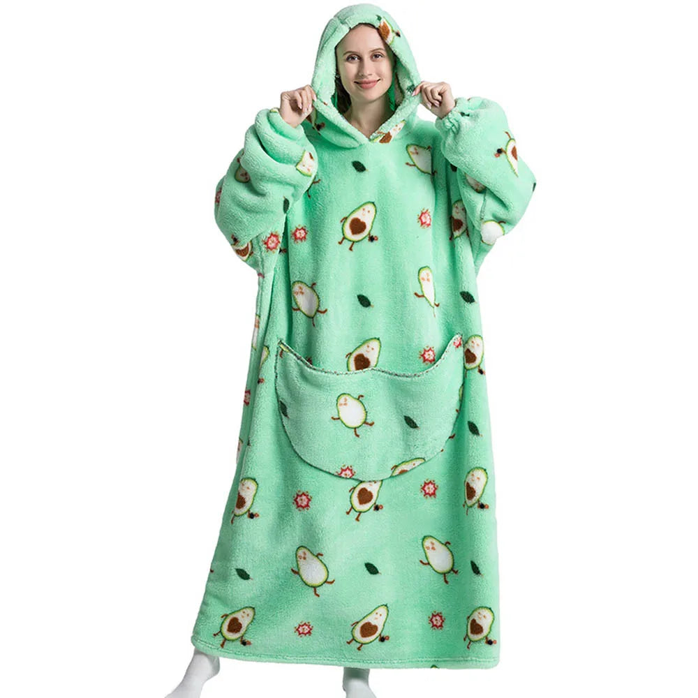 Flannel Wearable Blanket Hoodie with Pocket