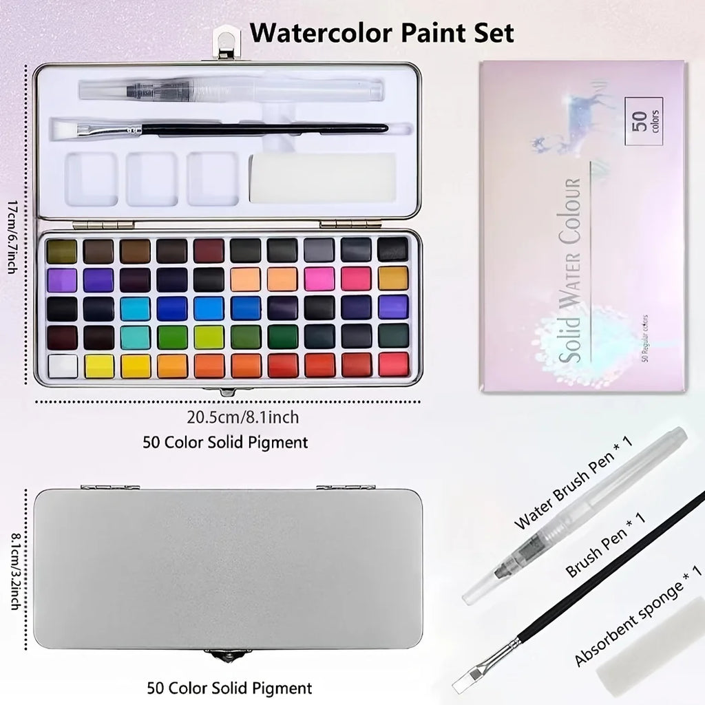 Deluxe Watercolor Paint Set with Brushes and Pencil 168 Vibrant Colors Non-Toxic Portable Metal Case Complete Art Supplies Kit