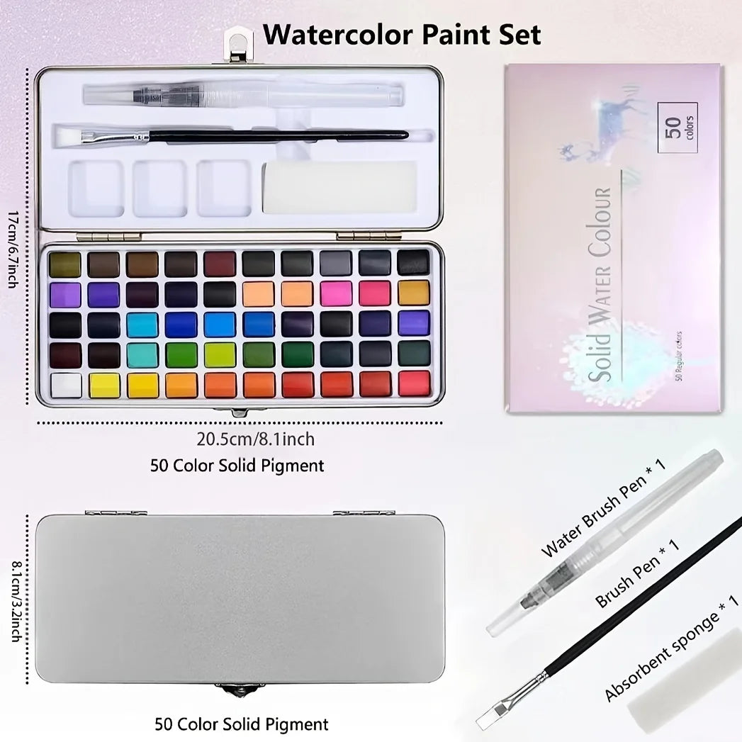 168-Color Deluxe Watercolor Paint Set with Brushes & Sketch Pencil | Non-Toxic Portable Metal Case | Complete Artist Painting Kit