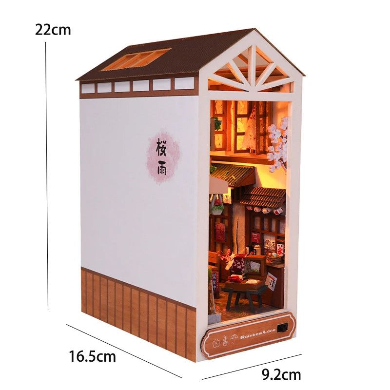 Wooden Mini Doll House DIY Book Nook Kit – Assembly Model 3D Puzzle Bookend Toys Bookshelf Insert Decor with LED Light for Xmas Gifts