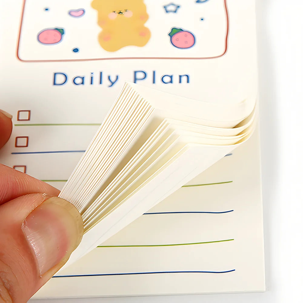 Korean Bear Fruit Non-sticky Notes Lined Memo Pads Cute Check to Do List Shopping Daily Weekly Planner Notepad Stationery Agenda