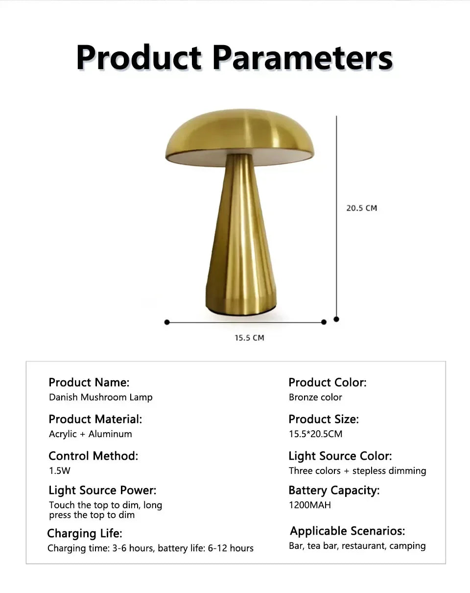 Retro LED Night Light Mushroom Touch Sensor Desk Lamp Rechargeable Reading Lights For Bedroom Restaurant Bar Decor Lighting