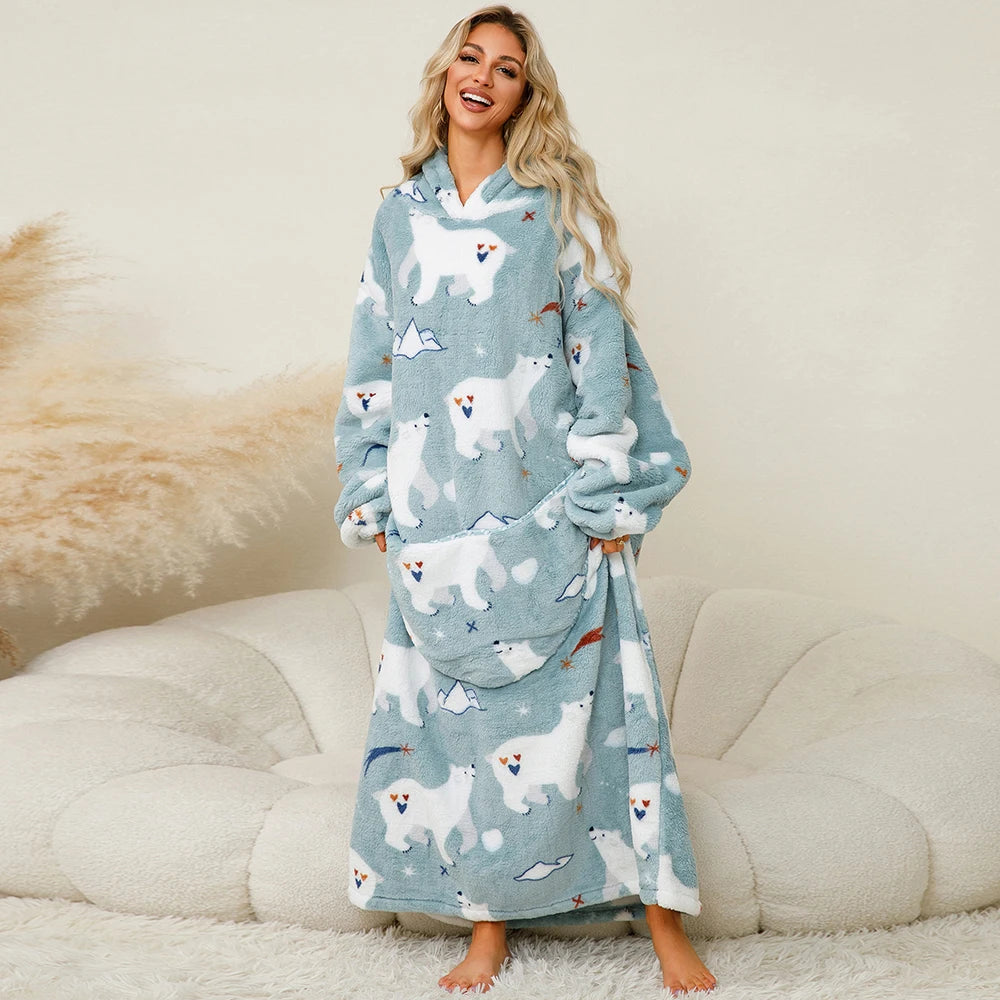 Flannel Wearable Blanket Hoodie with Pocket
