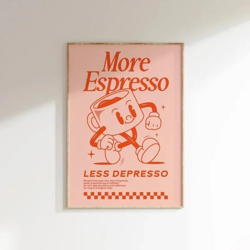 More Espresso Less Depresso Wall Art, Coffee Quote Wall Art, Coffee Station Wall Art, Coffee Bar Print, Cute Prints, Retro Quote