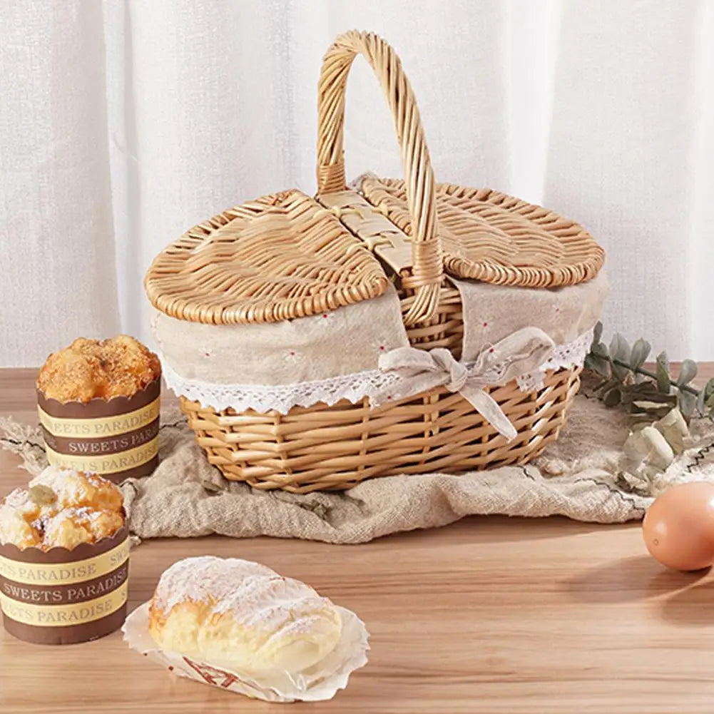 Oval Wicker Picnic Basket with Lid