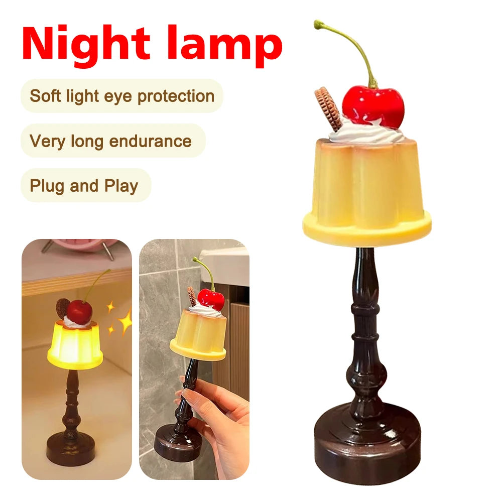 Kawaii Pudding Night Light LED Desk Lamp Battery Powered Desk Bedside Bedroom Bar Room Decor Atmosphere Sleeping Light kid Gifts
