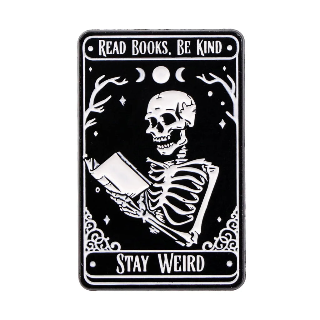Black Cat Skeleton Book Enamel Pin