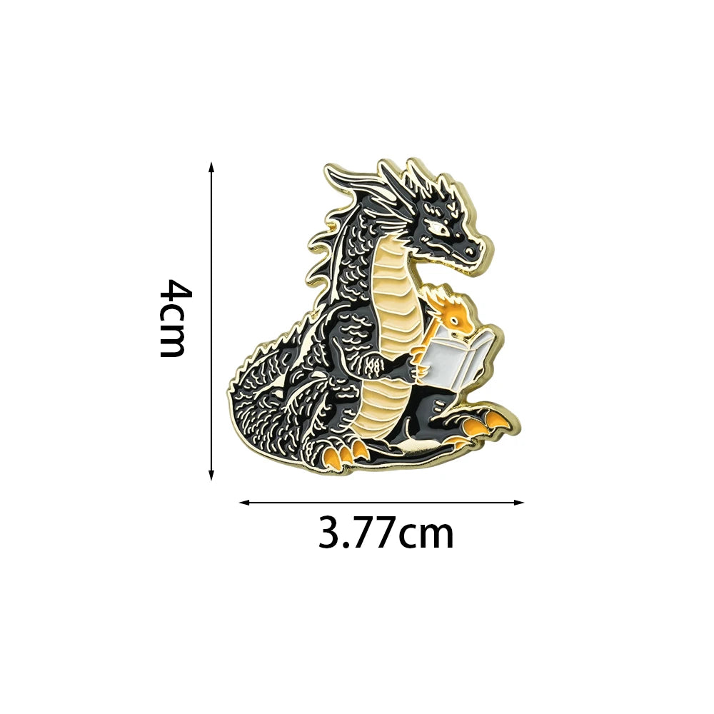 Dragon Reader Fantasy Enamel Brooch Pin