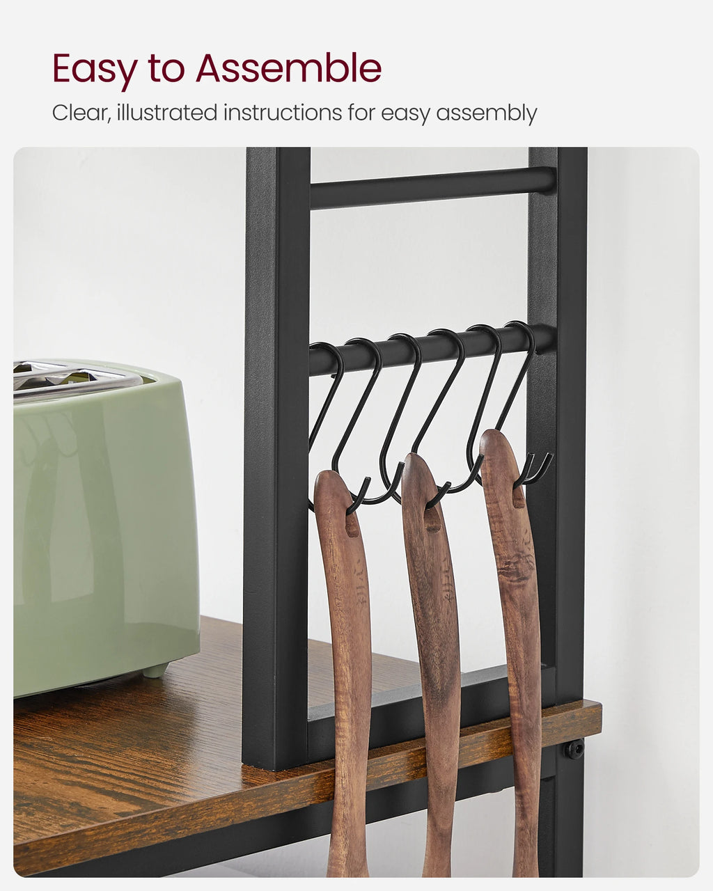 VASAGLE Coffee Bar, 6-Tier Kitchen Shelves with 6 Hooks, Baker’s Rack for Kitchen, Microwave Stand, Industrial