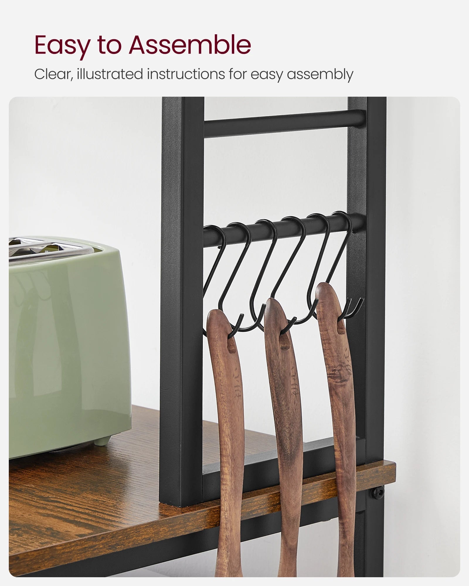 VASAGLE Coffee Bar, 6-Tier Kitchen Shelves with 6 Hooks, Baker’s Rack for Kitchen, Microwave Stand, Industrial