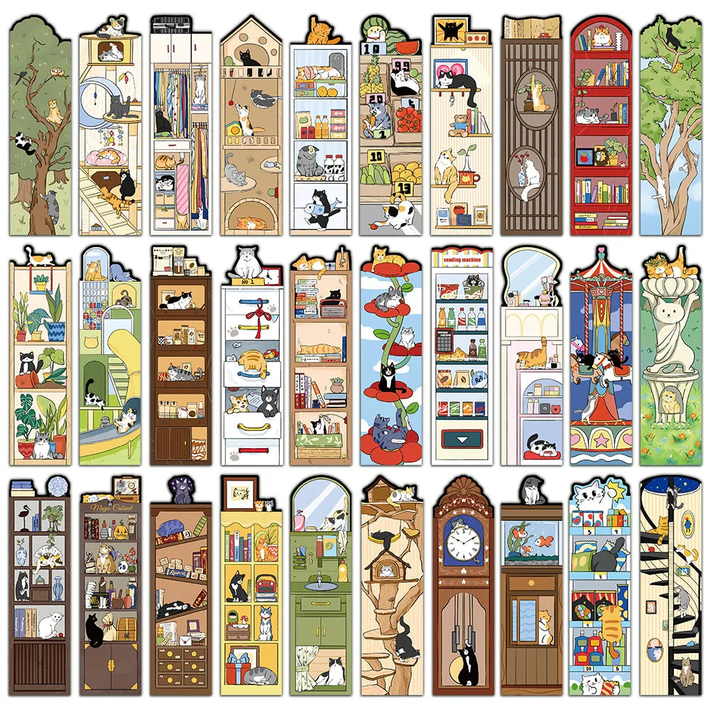 30-Piece Cat Scene Bookmark Set
