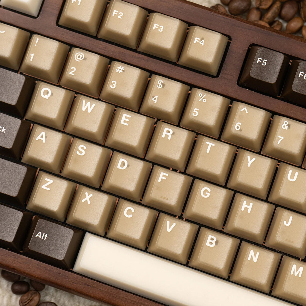 164 Keys Latte Coffee Keycaps Retro Brown Translucent keycaps Cherry Profile Double Shot PBT PC keycap For Mechanical Keyboard