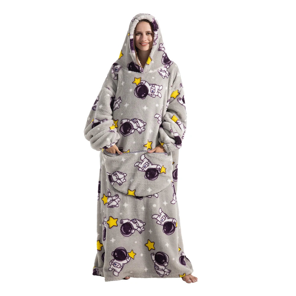 Flannel Wearable Blanket Hoodie with Pocket