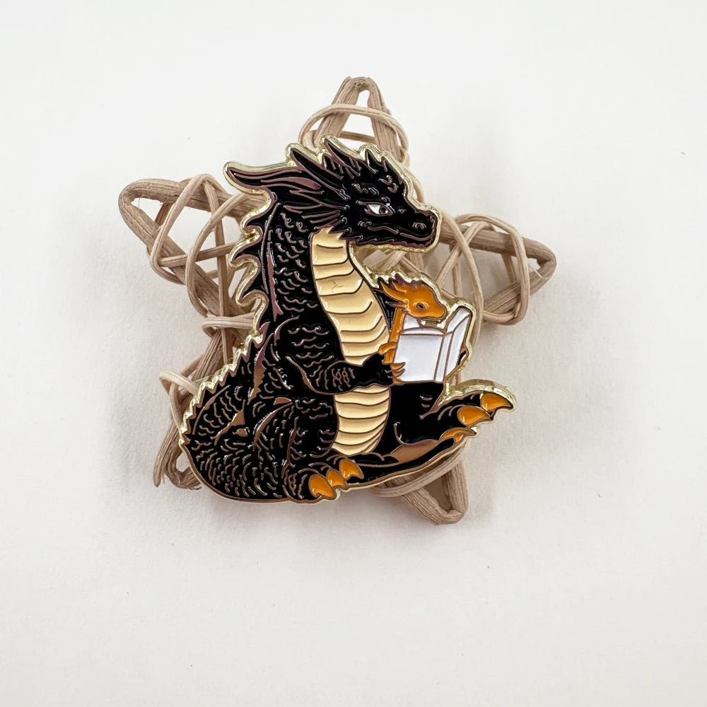 Dragon Reader Fantasy Enamel Brooch Pin